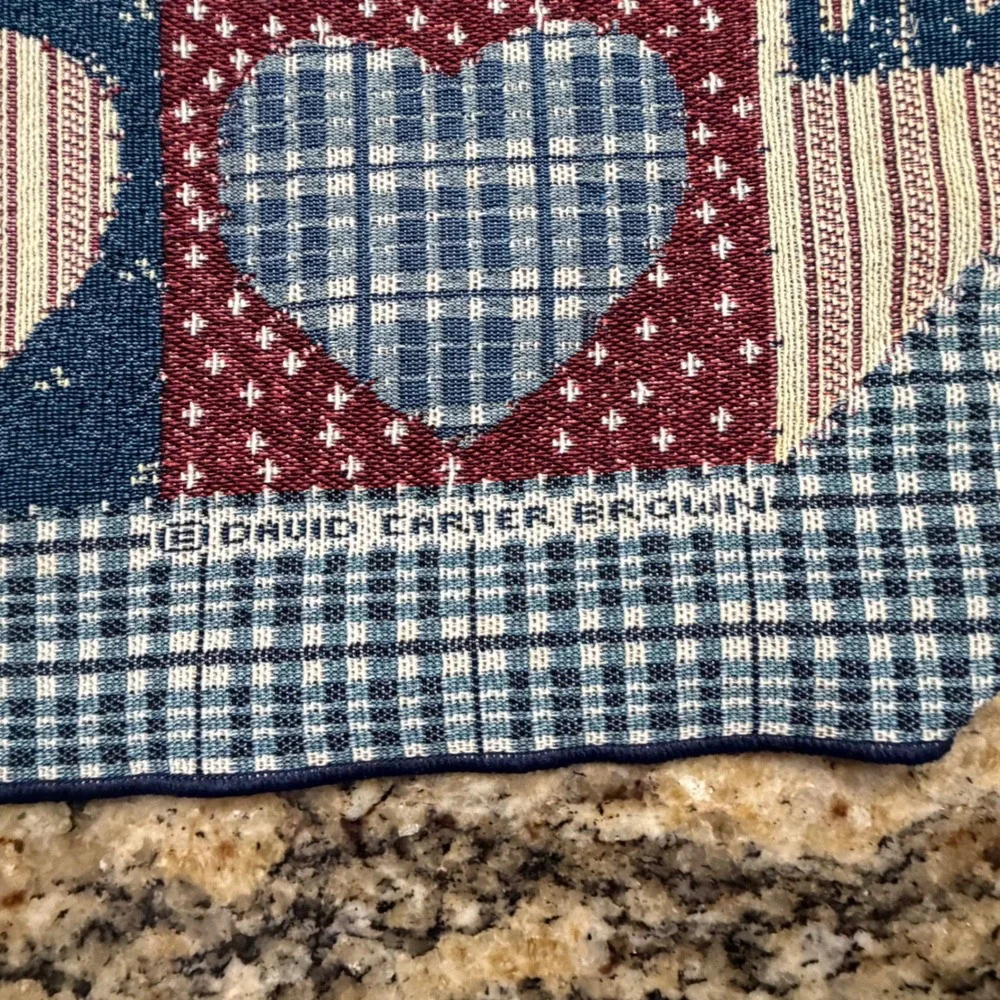 David Carter Brown Americana Tapestry Table Runner Patriotic Folk Art Primitive
